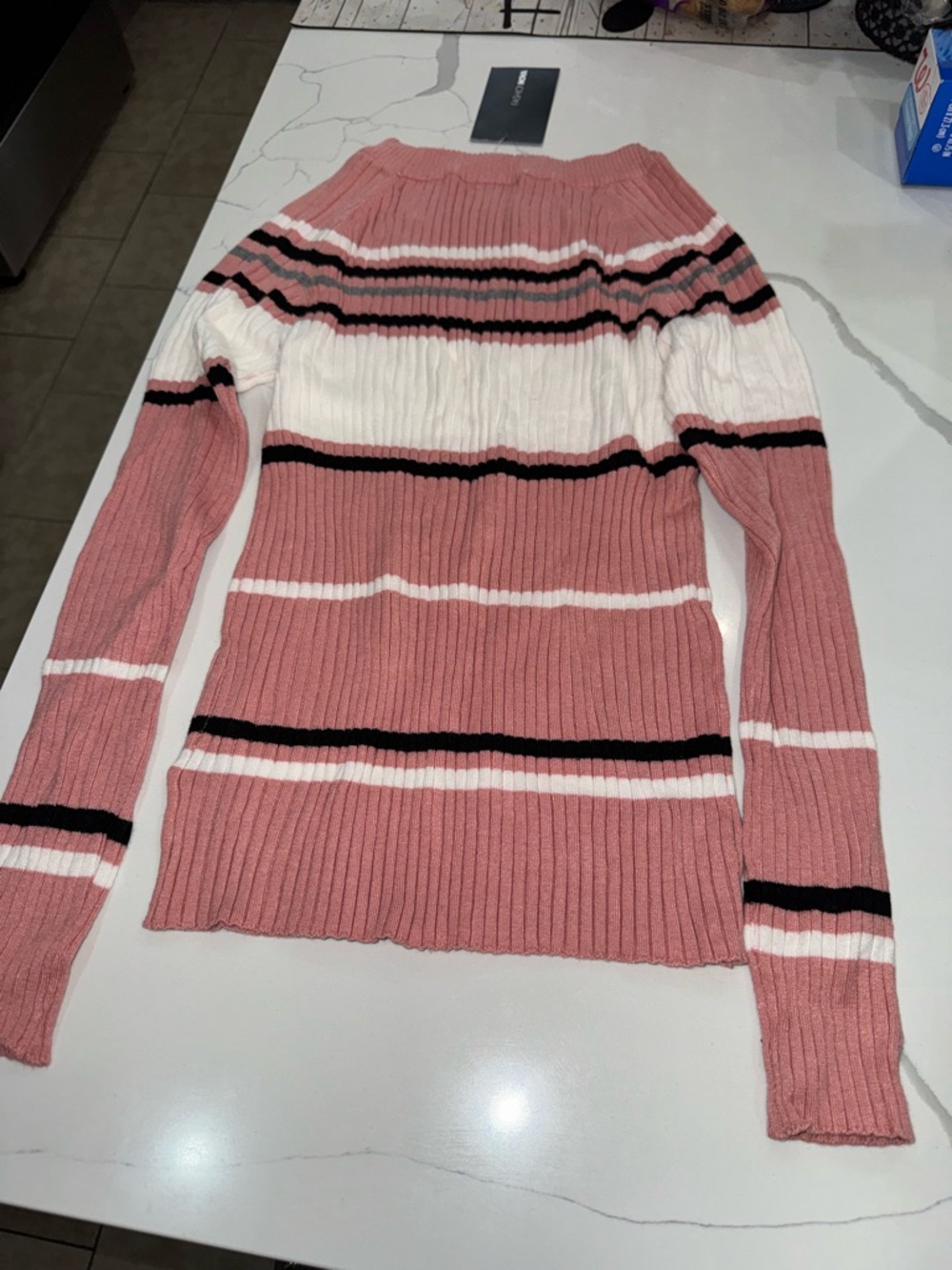 Pink and white spring sweater